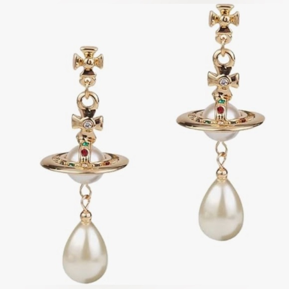 vivienne westwood Crystal saturn Pearl  Dangle earrings - Picture 2 of 5